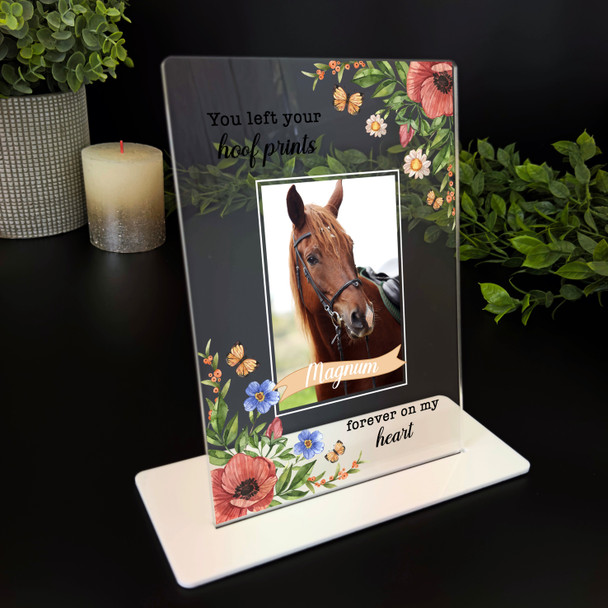 Horse Memorial Keepsake Gift Floral Photo Personalised Gift Acrylic Plaque