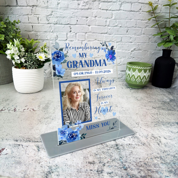 Grandma Female Blue Flower Memorial Keepsake Gift Personalised Gift Plaque