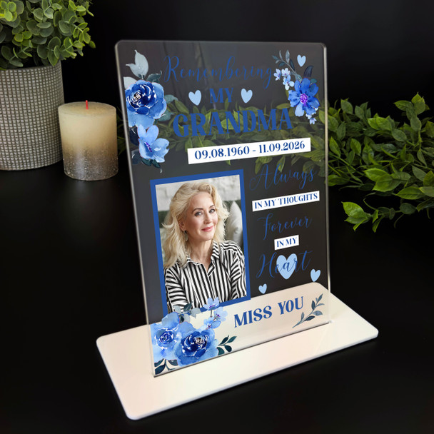 Grandma Female Blue Flower Memorial Keepsake Gift Personalised Gift Plaque