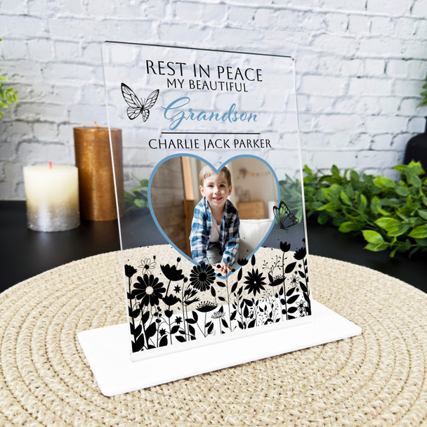 Grandson Black Heart Photo Memorial Keepsake Gift Personalised Gift Plaque