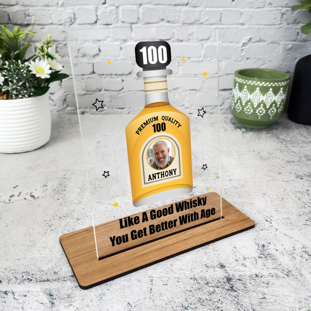 100th Birthday Gift Whisky Photo Custom Personalised Gift Acrylic Plaque