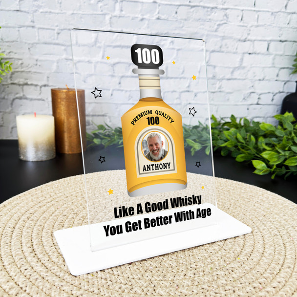 100th Birthday Gift Whisky Photo Custom Personalised Gift Acrylic Plaque