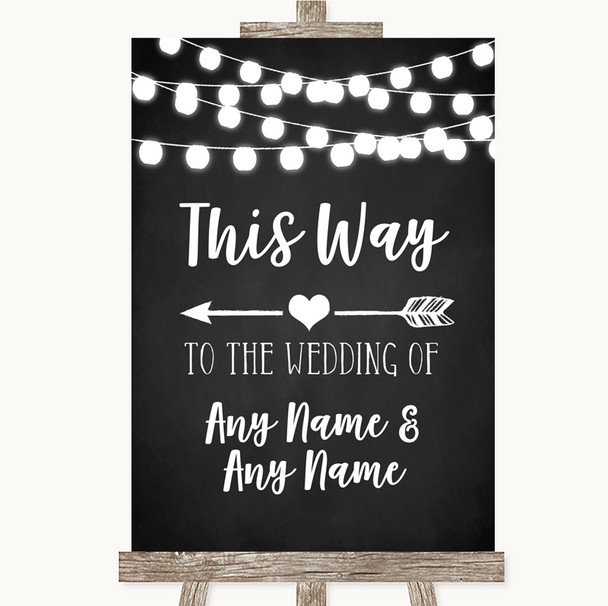 Chalk Style Black & White Lights This Way Arrow Left Personalised Wedding Sign