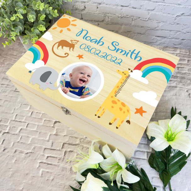 New Baby Boy Animals Memory Photo Personalised Storage Wooden Keepsake Box