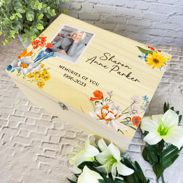 Watercolour Spring Photo Loving Memory Memorial Personalised Wooden Keepsake Box