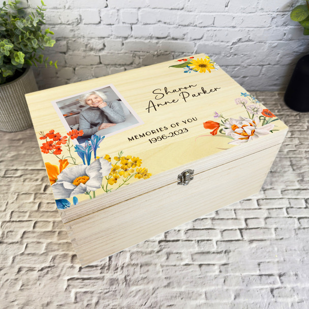 Watercolour Spring Photo Loving Memory Memorial Personalised Wooden Keepsake Box