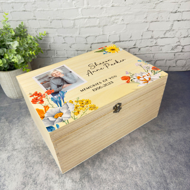 Watercolour Spring Photo Loving Memory Memorial Personalised Wooden Keepsake Box