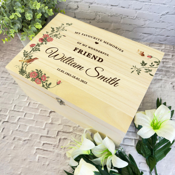 Wonderful Friend Memories Vintage Rose Memorial Personalised Wooden Keepsake Box