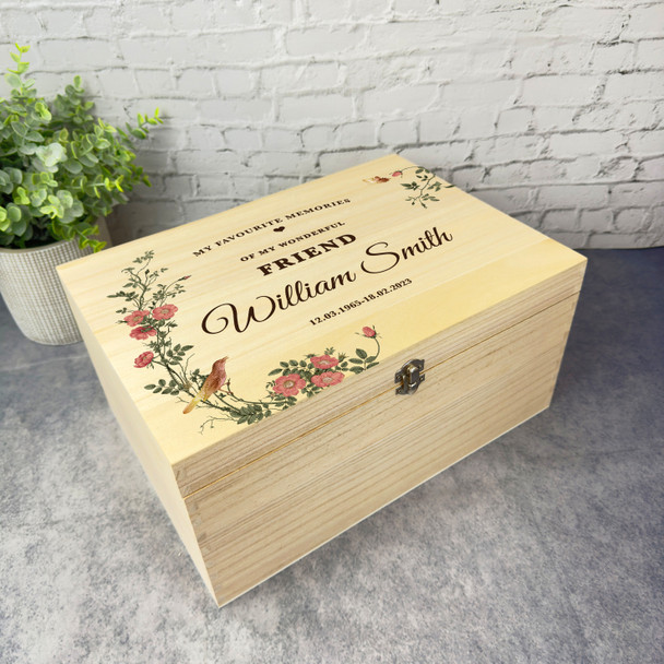 Wonderful Friend Memories Vintage Rose Memorial Personalised Wooden Keepsake Box