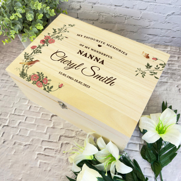 Wonderful Nanna Memories Vintage Roses Memorial Personalised Wooden Keepsake Box