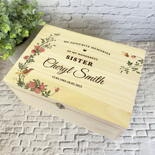 Wonderful Sister Memories Vintage Rose Memorial Personalised Wooden Keepsake Box