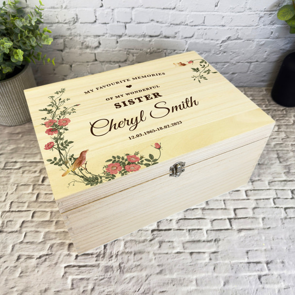 Wonderful Sister Memories Vintage Rose Memorial Personalised Wooden Keepsake Box