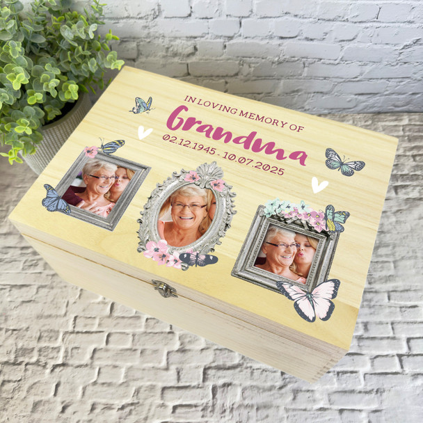 Butterfly Photo Loving Memory Grandma Personalised Wooden Memorial Keepsake Box