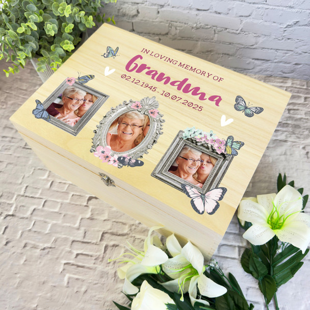 Butterfly Photo Loving Memory Grandma Personalised Wooden Memorial Keepsake Box