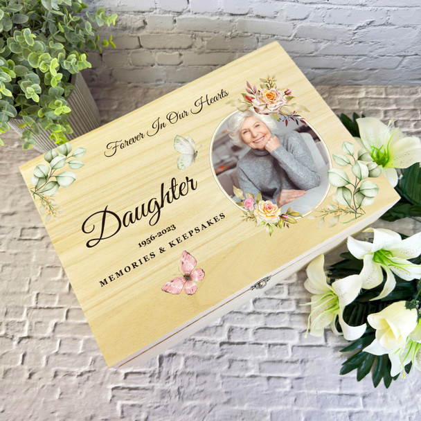 Butterfly Photo Loving Memory Daughter Personalised Wooden Memorial Keepsake Box