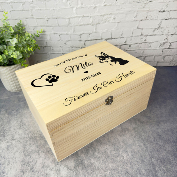 Heart Paw Print Welsh Corgi Pet Memorial Personalised Wooden Memory Keepsake Box