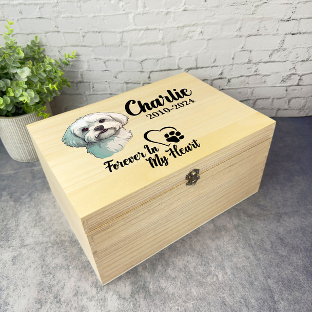 Maltese Dog Paw Print Heart Pet Memorial Personalised Wooden Memory Keepsake Box