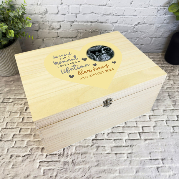 Baby Loss Premature Yellow Photo Scan Memorial Personalised Wooden Keepsake Box