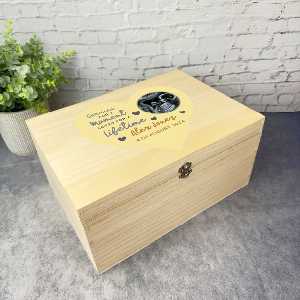 Baby Loss Premature Yellow Photo Scan Memorial Personalised Wooden Keepsake Box