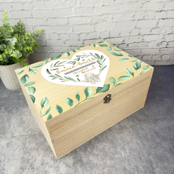 Cherished Memories Watercolour Leaves Memorial Personalised Wooden Keepsake Box