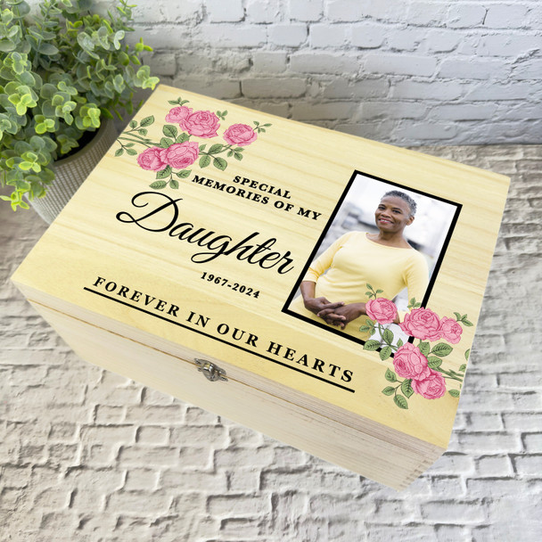 Memories Of Daughter Rose Photo Frame Memorial Personalised Wooden Keepsake Box