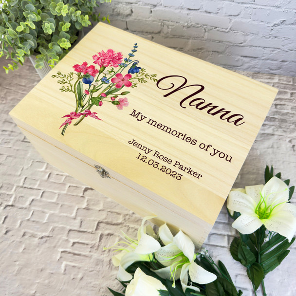 Memories Of You Nanna Flowers Bouquet Memorial Personalised Wooden Keepsake Box