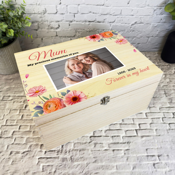 Mum Or Any Relation Pink Floral Photo Memorial Personalised Wooden Keepsake Box