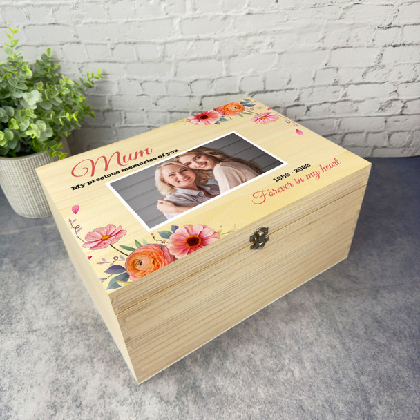 Mum Or Any Relation Pink Floral Photo Memorial Personalised Wooden Keepsake Box