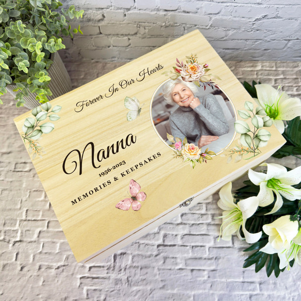 Nanna Butterflies Floral Photo Frames Memorial Personalised Wooden Keepsake Box