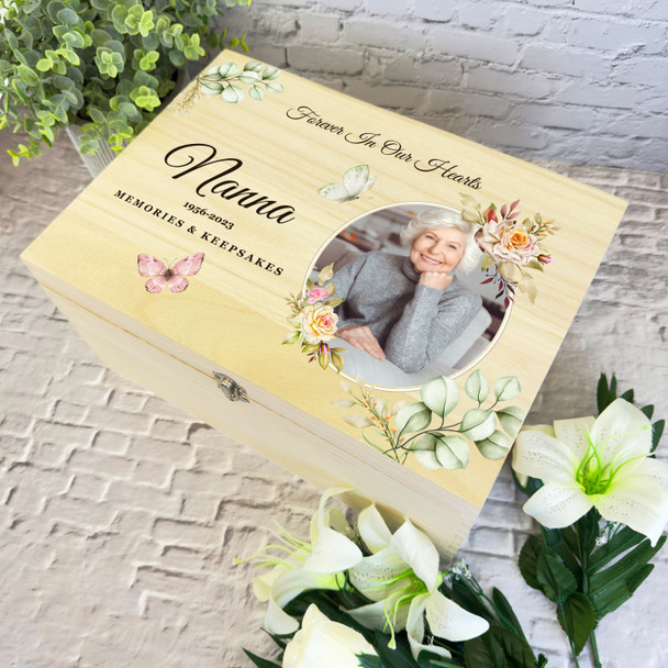 Nanna Butterflies Floral Photo Frames Memorial Personalised Wooden Keepsake Box