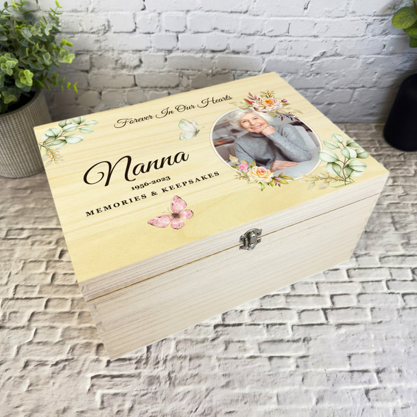 Nanna Butterflies Floral Photo Frames Memorial Personalised Wooden Keepsake Box