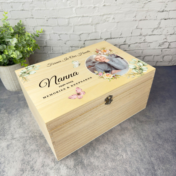 Nanna Butterflies Floral Photo Frames Memorial Personalised Wooden Keepsake Box