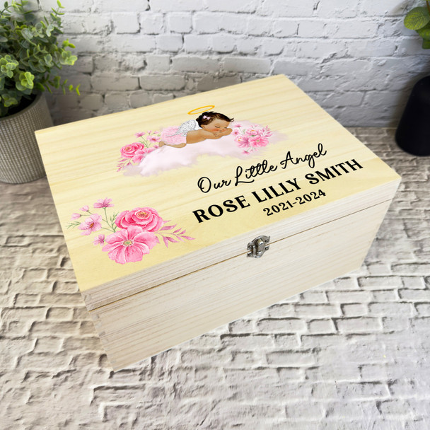 Pink Sleeping Brunette Hair Baby Girl Memorial Personalised Wooden Keepsake Box