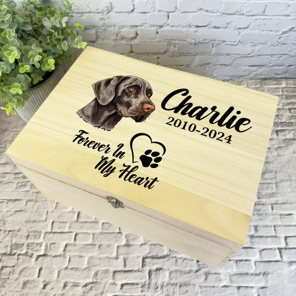 Shorthaired Pointer Dog Paw Heart Pet Memorial Personalised Wooden Keepsake Box