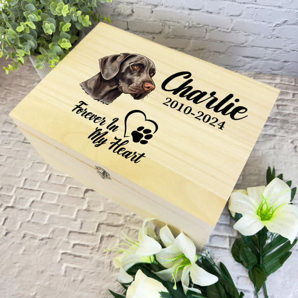 Shorthaired Pointer Dog Paw Heart Pet Memorial Personalised Wooden Keepsake Box