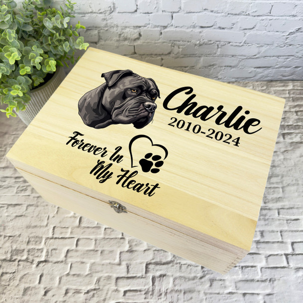 Cane Corso Dog Print Heart Pet Memorial Personalised Wooden Memory Keepsake Box