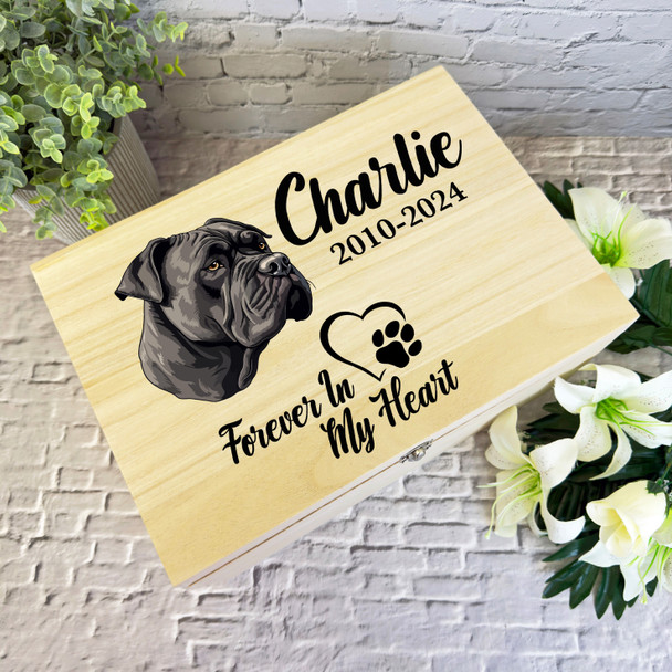 Cane Corso Dog Print Heart Pet Memorial Personalised Wooden Memory Keepsake Box