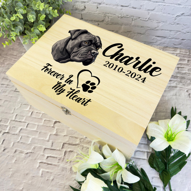 Cane Corso Dog Print Heart Pet Memorial Personalised Wooden Memory Keepsake Box