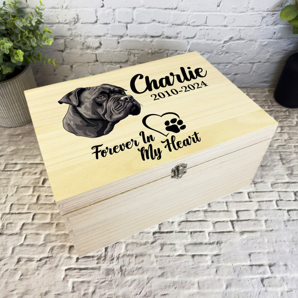 Cane Corso Dog Print Heart Pet Memorial Personalised Wooden Memory Keepsake Box