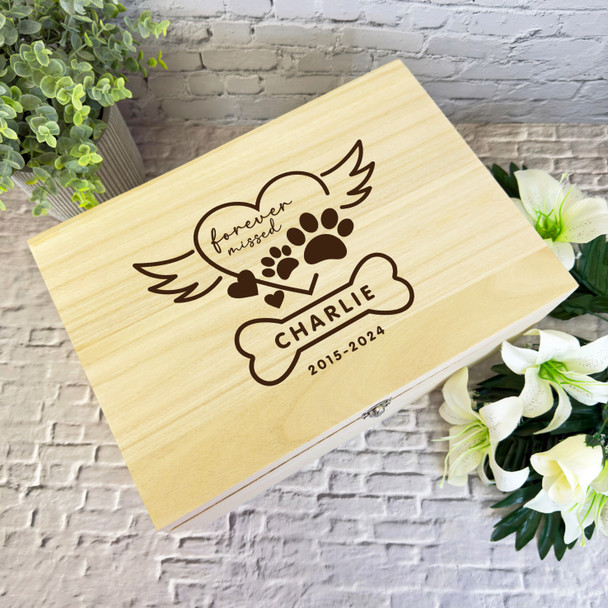 Heart Paw Print Bone Wings Pet Memorial Personalised Wooden Memory Keepsake Box