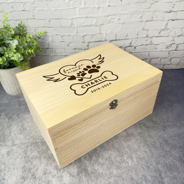 Heart Paw Print Bone Wings Pet Memorial Personalised Wooden Memory Keepsake Box