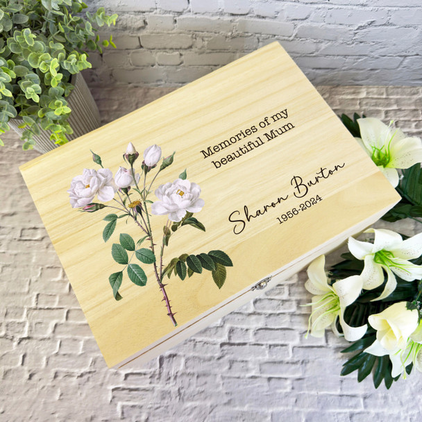 Mum Or Any Relation White Rose Memorial Personalised Wooden Memory Keepsake Box