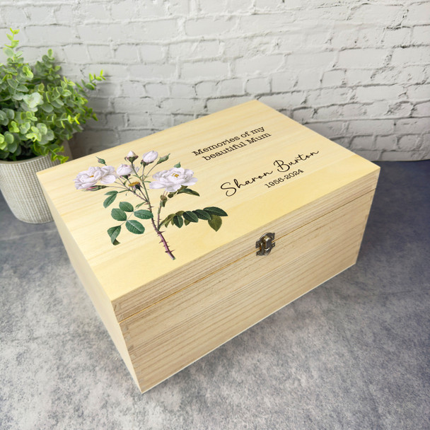 Mum Or Any Relation White Rose Memorial Personalised Wooden Memory Keepsake Box