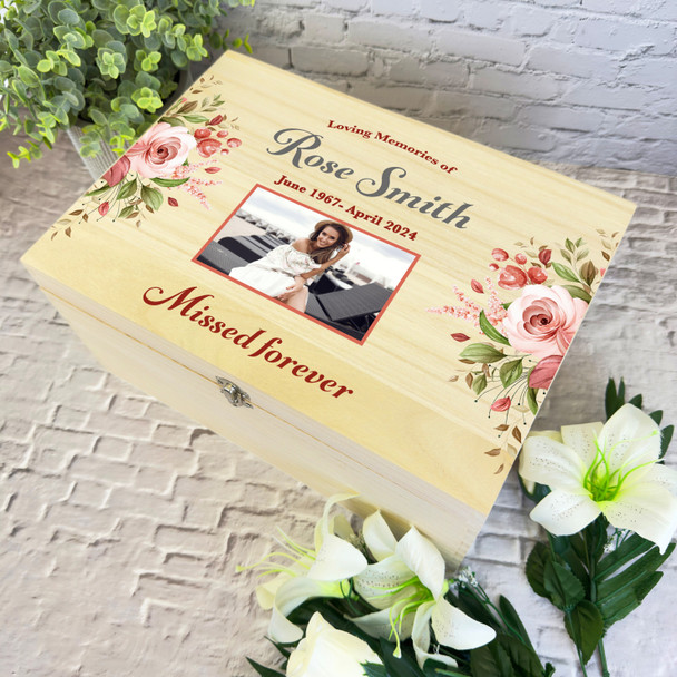 Watercolour Floral Photo Frame Memorial Personalised Wooden Memory Keepsake Box