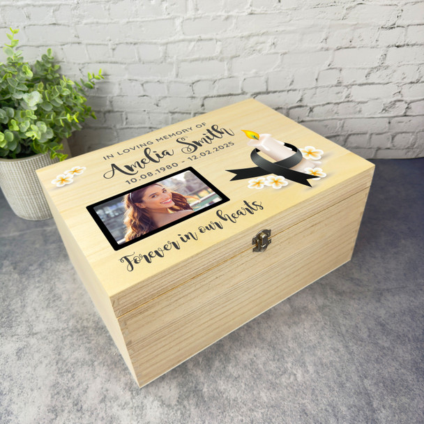 In Loving Memory Candle Photo Memorial Personalised Storage Wooden Keepsake Box