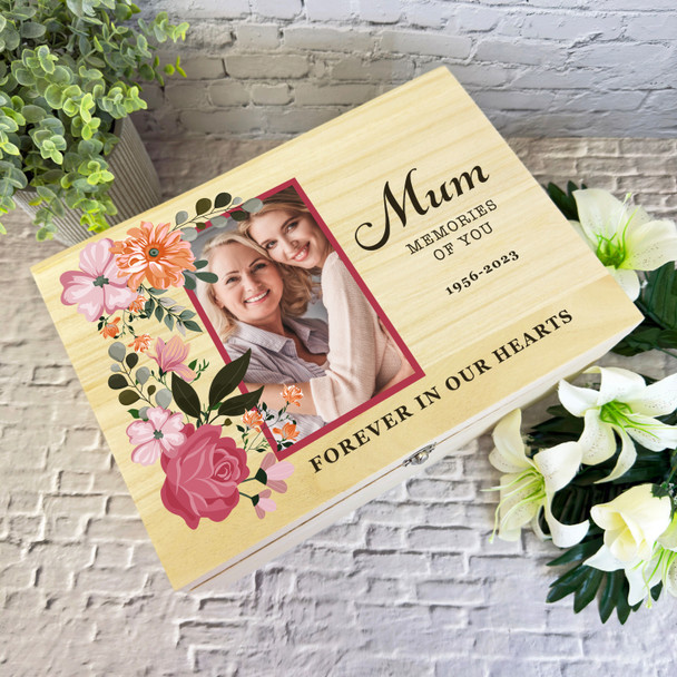 Mum Floral Photo Frame Memorial Personalised Storage Wooden Memory Keepsake Box