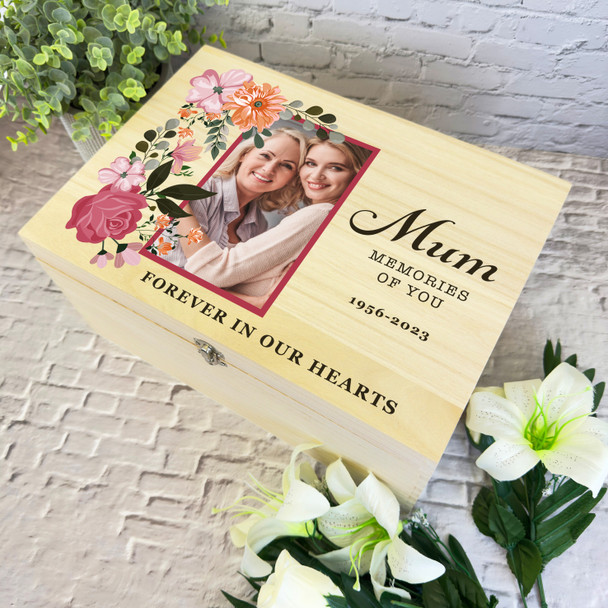 Mum Floral Photo Frame Memorial Personalised Storage Wooden Memory Keepsake Box