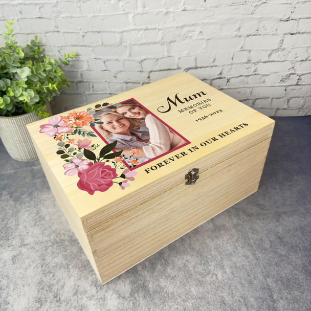 Mum Floral Photo Frame Memorial Personalised Storage Wooden Memory Keepsake Box