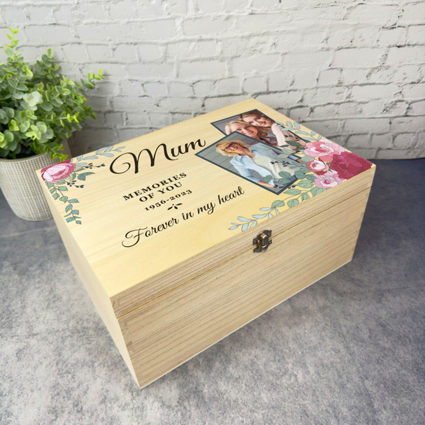 Mum Pink Floral Photos Memorial Personalised Storage Wooden Memory Keepsake Box