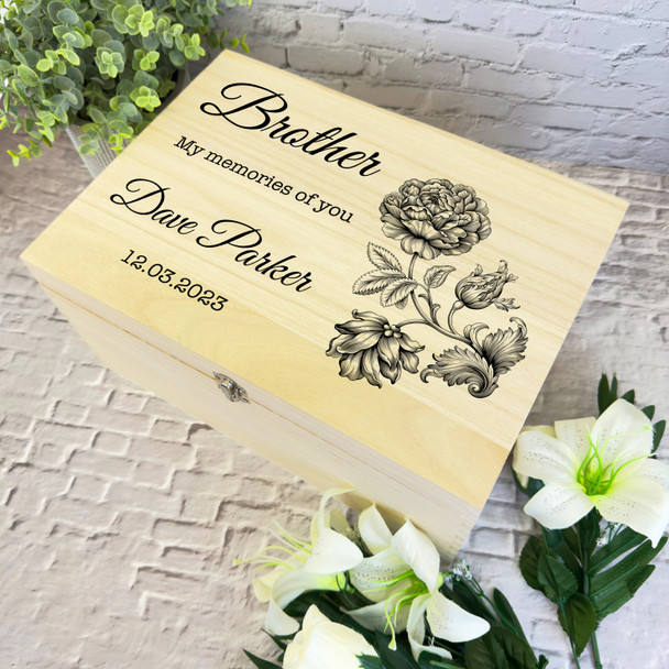 Brother Memories Of You Black Flower Memorial Personalised Wooden Keepsake Box